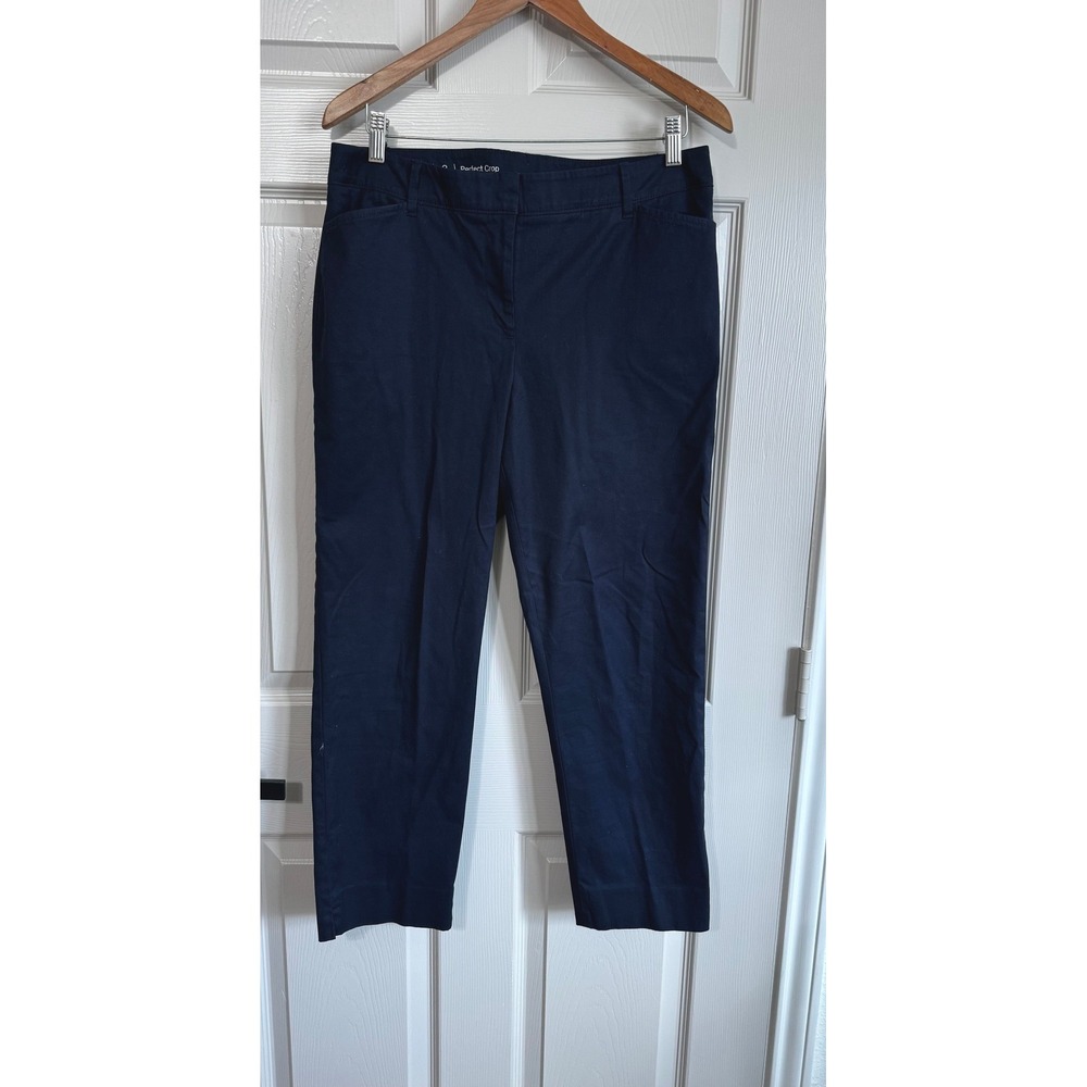 Talbots Perfect Crop Pants Womens 8 Navy Blue Stretch Cotton Chino Office